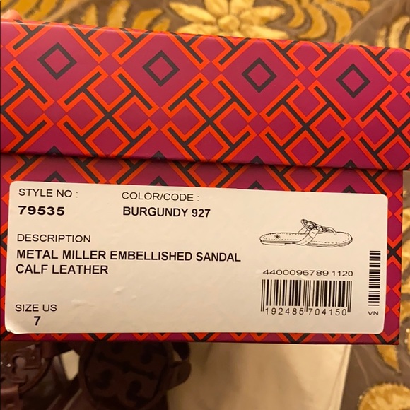 Nwt Tory Burch Miller Embellished Sandal BURGUNDY - Picture 6 of 6